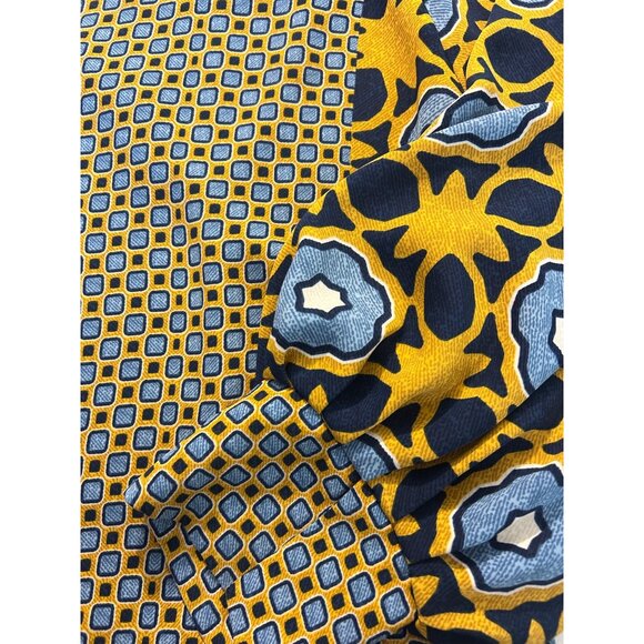 Chicos Gold Blue Geometric Print Pintuck Top 3.5 XL - Picture 7 of 8